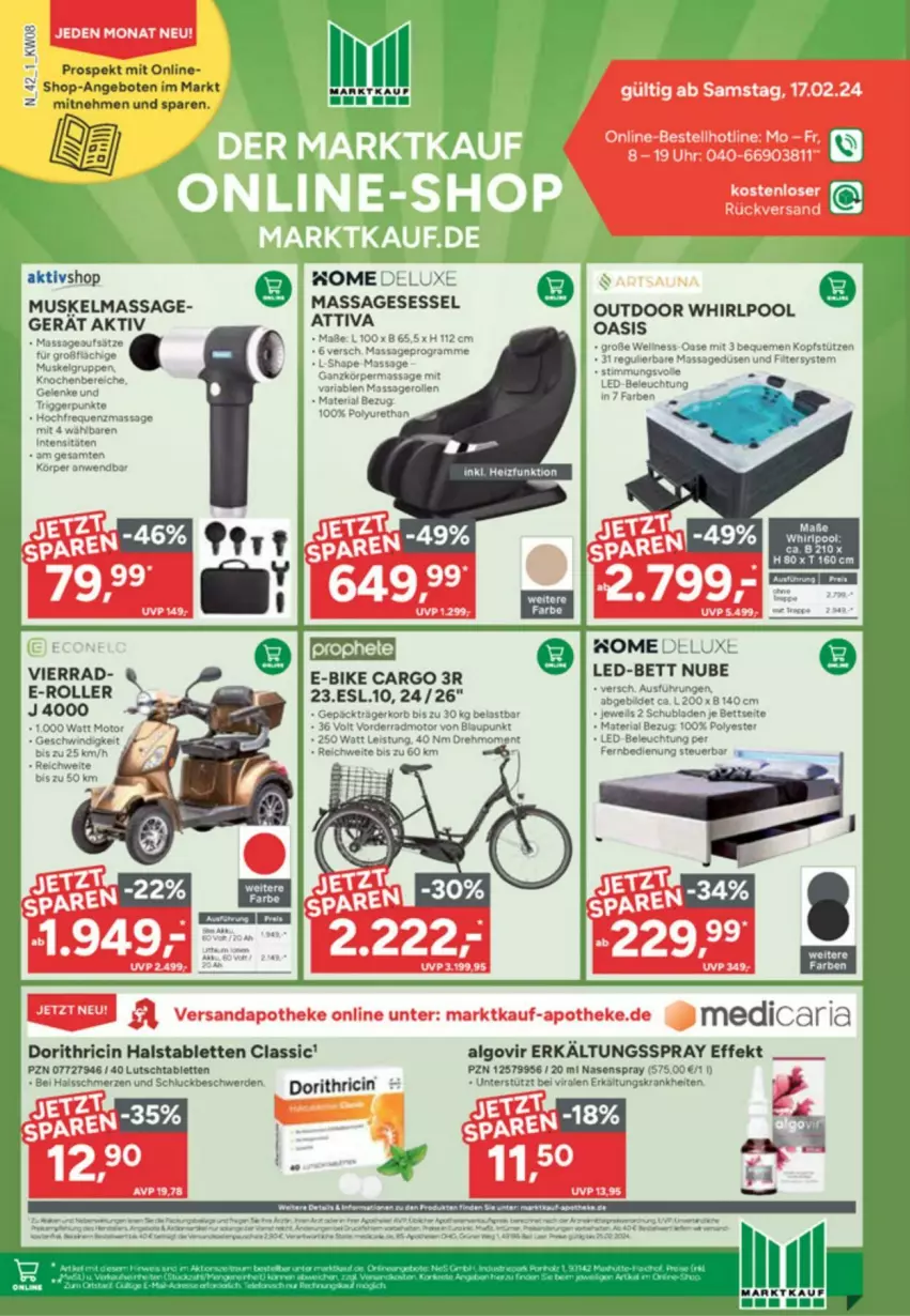 Aktueller Prospekt Edeka - Prospekte - von 17.02 bis 24.02.2024 - strona 42 - produkty: Algovir, angebot, angebote, Apotheke, bett, caria, cin, Dorithricin, E-Roller, erde, Erkältungs, LG, Nasenspray, pool, Ria, Roller, sessel, tablet, tablett, Tablette, Ti, Whirlpool