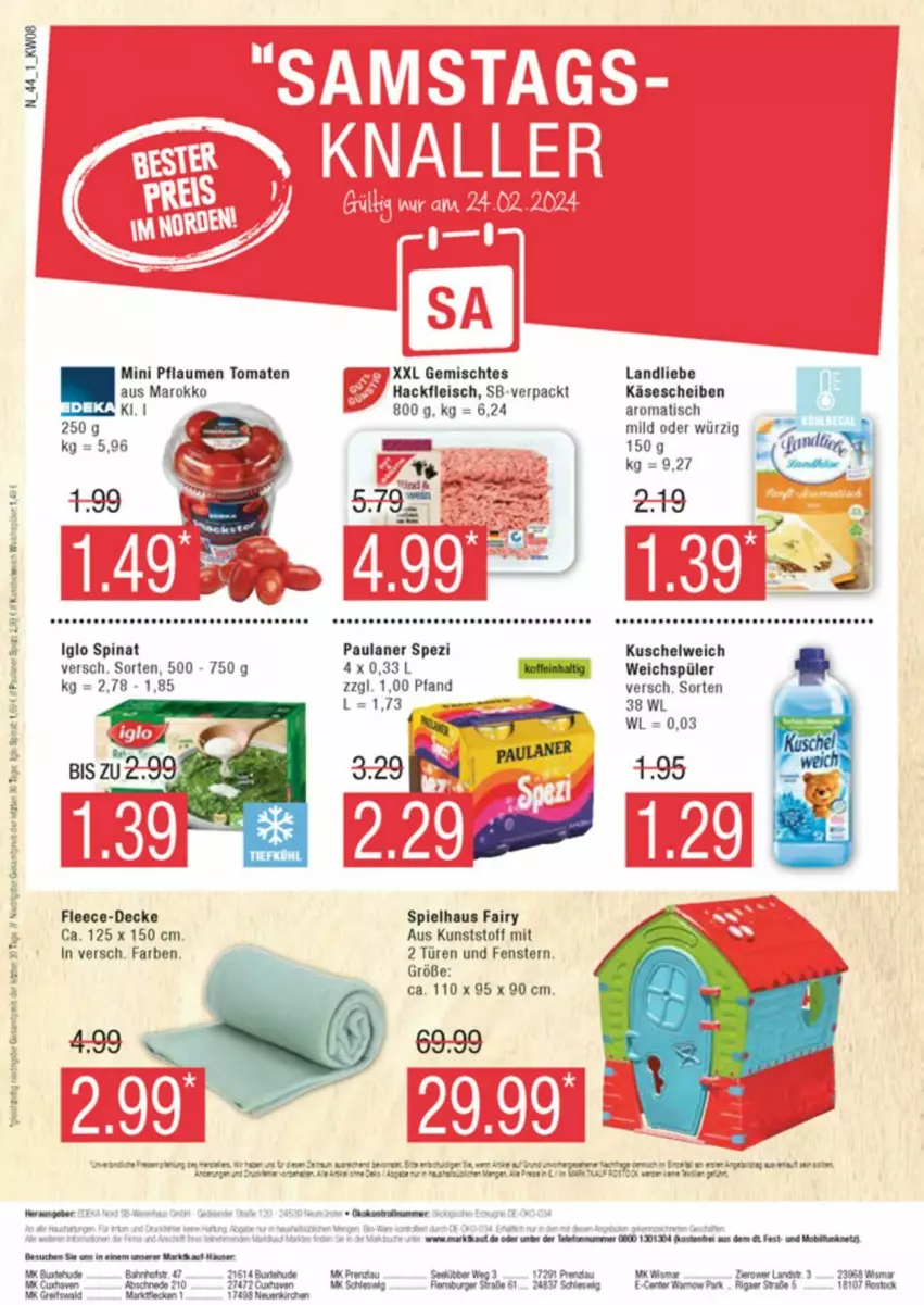 Aktueller Prospekt Edeka - Prospekte - von 17.02 bis 24.02.2024 - strona 44 - produkty: burger, decke, eis, fairy, fenster, fleisch, flensburger, hackfleisch, iglo, Käse, käsescheiben, Kuschelweich, landliebe, Paula, paulaner, pflaume, pflaumen, sac, Spezi, spinat, Ti, tisch, tomate, tomaten, tuc, weichspüler