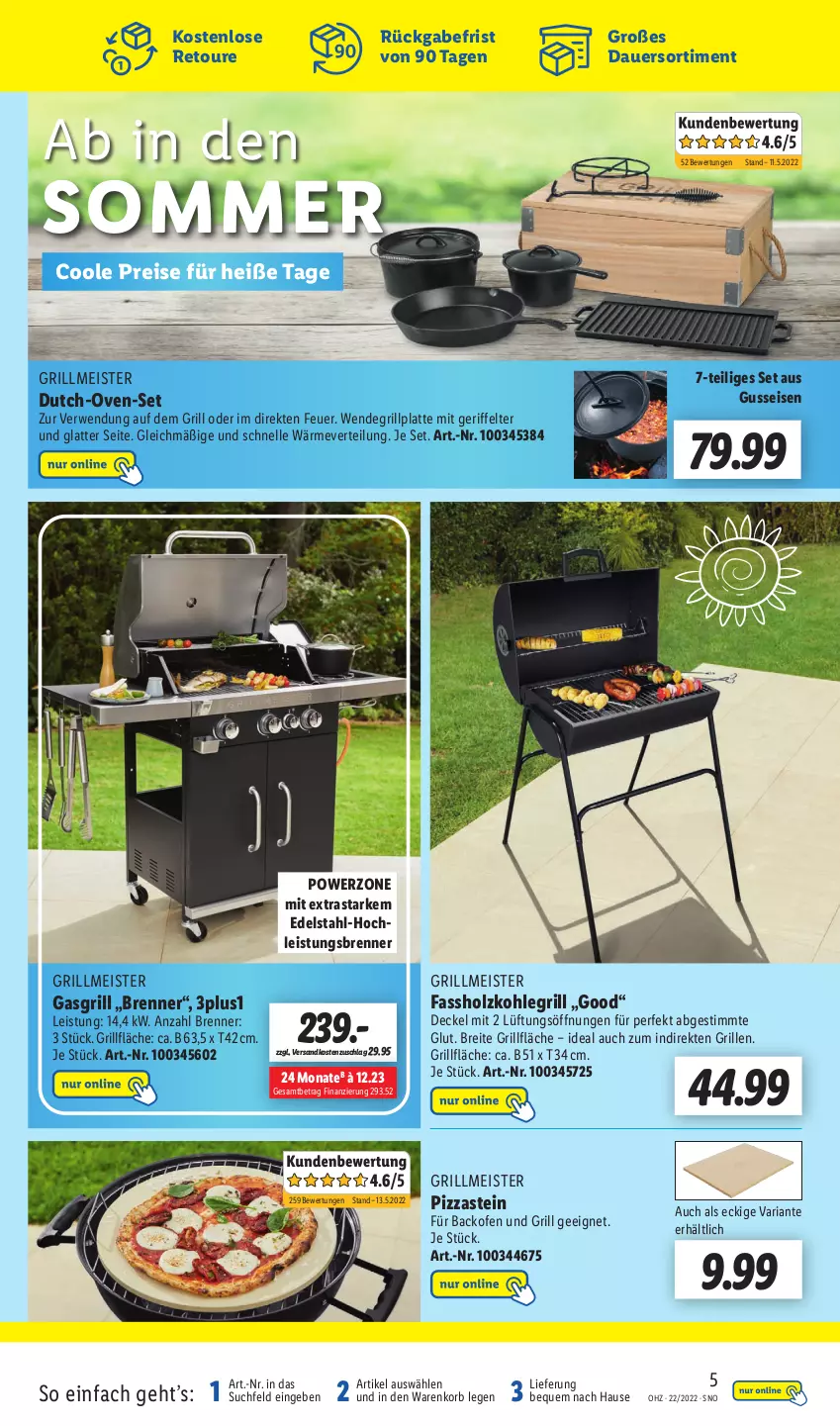 Aktueller Prospekt Lidl - Wochen-Highlights im Onlineshop - von 30.05 bis 05.06.2022 - strona 5 - produkty: auer, backofen, backofen und, Brei, decke, Deckel, edelstahl, eis, elle, gasgrill, grill, grillfläche, grillplatte, Holz, holzkohle, holzkohlegrill, Kohlegrill, korb, latte, Meister, ndk, Ofen, pizza, reis, Ria, rwe, Ti