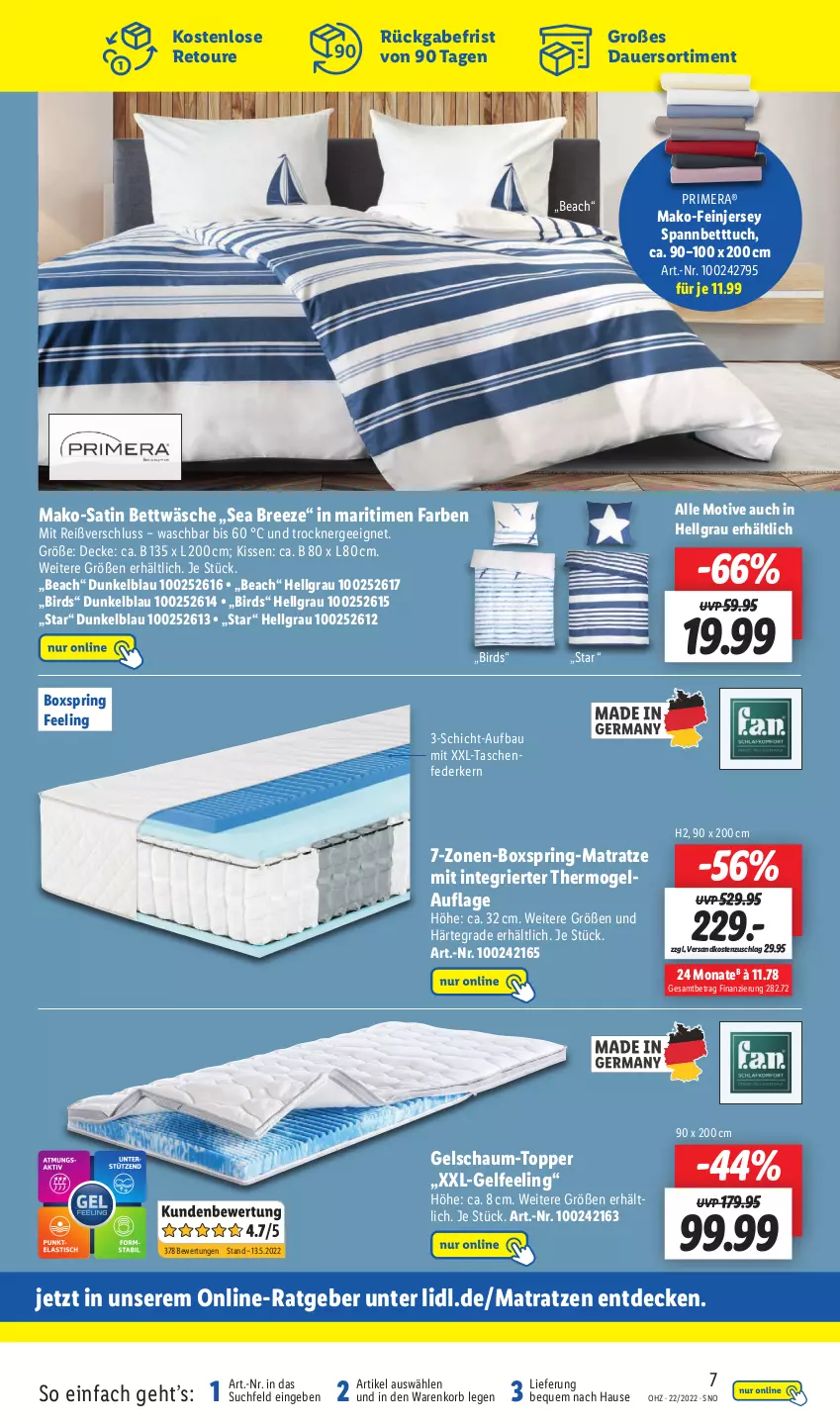 Aktueller Prospekt Lidl - Wochen-Highlights im Onlineshop - von 30.05 bis 05.06.2022 - strona 7 - produkty: auer, Bau, bett, Betttuch, bettwäsche, bree, decke, Ergee, federkern, kissen, korb, LG, mako-satin bettwäsche, matratze, matratzen, ndk, ring, spannbetttuch, Tasche, taschen, Ti, topper, Trockner, tuc