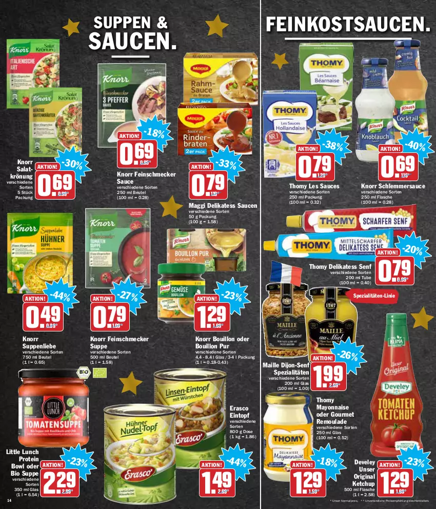 Aktueller Prospekt Aez - Prospekte - von 13.12 bis 18.12.2021 - strona 14 - produkty: beutel, bio, delikatess sauce, delikatess senf, develey, dijon-senf, eintopf, eis, elle, erasco, feinkost, feinschmecker, flasche, gin, ketchup, knorr, maggi, maille, mayonnaise, reis, remoulade, salat, sauce, saucen, schlemmersauce, senf, Spezi, suppe, suppen, suppenliebe, teller, thomy, thomy les sauces, Ti, topf, Yo