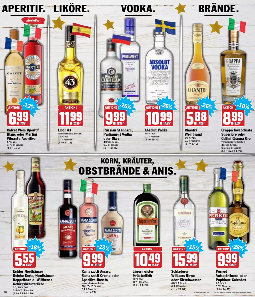 Aktueller Prospekt Aez - Prospekte - von 13.12 bis 18.12.2021 - strona 18 - produkty: Absolut Vodka, alkohol, amaro, aperitif, aperitivo rosato, chantré, chia, doppelkorn, eis, elle, flasche, Germ, grappa, jägermeister, kirsch, korn, kräuter, kräuterlikör, licor, licor 43, likör, martini, Meister, obst, rama, ramazzott, ramazzotti, reis, rosato, russian standard, Schladerer, skyy, teller, Ti, vodka, wasser, wein, weinbrand, Williams Birne, wilthener, zott