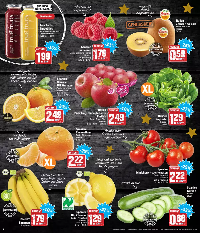 Aktueller Prospekt Aez - Prospekte - von 13.12 bis 18.12.2021 - strona 2 - produkty: apfel, aus dem kühlregal, banane, bananen, beere, beeren, bio, bio hit, clementinen, eis, elle, flasche, fleisch, früchte, glasflasche, gurke, gurken, himbeer, himbeere, himbeeren, joghur, joghurt, kiwi, Kiwi Gold, kopfsalat, kühlregal, LG, mac, navelina, obst, orange, orangen, Pink Lady, quark, regal, reis, rel, Ria, rispentomaten, saft, salat, salate, Schal, Schale, shake, smoothie, smoothies, snack, teller, Ti, tisch, tomate, tomaten, true fruits, zespri, zitrone, zitronen