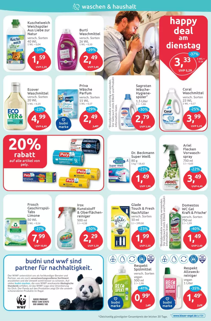 Aktueller Prospekt Budni - Prospekte - von 05.06 bis 10.06.2023 - strona 4 - produkty: ariel, auer, bio, biozidprodukte, burti, Cap, Coral, domestos, Dr. Beckmann, eier, eis, Engel, Frosch, geschirr, Glade, kraft, Kuschelweich, limo, natur, parfum, pely, Rauch, regal, reiniger, reis, rwe, sagrotan, spülmittel, Ti, waschmittel, weichspüler, ZTE