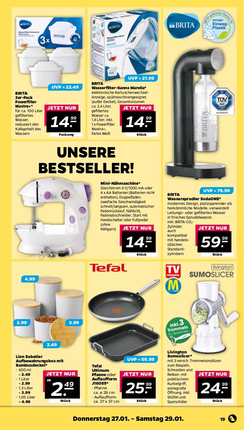 Aktueller Prospekt Netto - Angebote ab Montag - von 24.01 bis 29.01.2022 - strona 19 - produkty: aufbewahrungsbox, auto, bambus, batterie, batterien, brita, decke, Deckel, dell, Elan, Elektro, elle, LG, lion, Maxtra, Mode, Nähmaschine, pfanne, rel, Schal, Soda, Sprudel, spülmaschinen, Sumoslicer, tefal, Ti, tisch, trommel, wasser, wasserfilter, wassersprudler