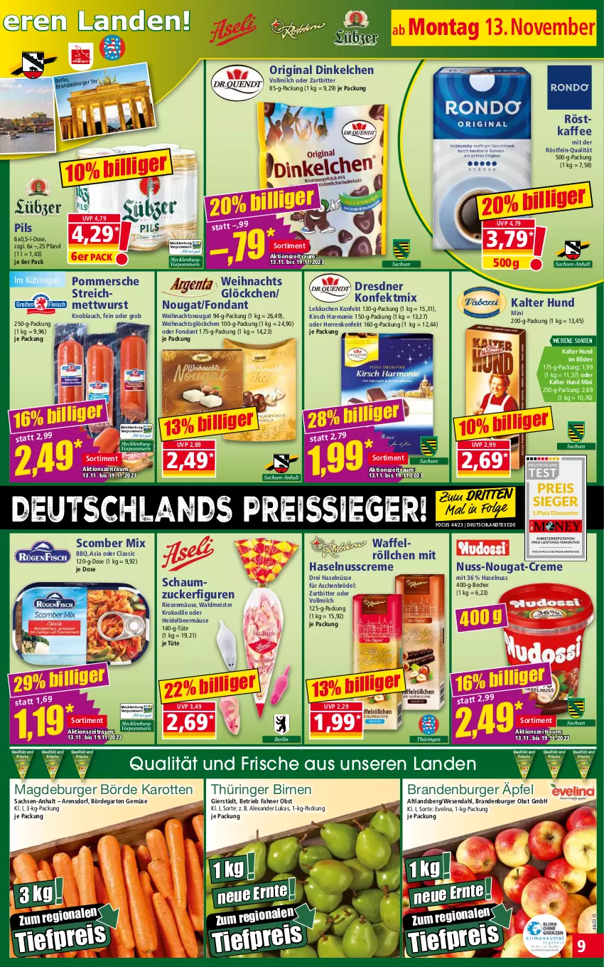 Aktueller Prospekt Norma - Norma - von 13.11 bis 20.11.2023 - strona 9 - produkty: alexa, Becher, Birnen, Brandenburger äpfel, burger, creme, eis, Garten, gin, haselnuss, Haselnusscreme, kaffee, karotten, kirsch, knoblauch, kuchen, kühlregal, Lebkuchen, LG, Meister, Mett, mettwurst, milch, nuss, nuss-nougat-creme, obst, pils, Pommersche, regal, reis, reiss, ring, röstkaffee, sac, Schaumzucker, Ti, tiefpreis, Tüte, vollmilch, Waffelröllchen, waldmeister, wurst, zucker