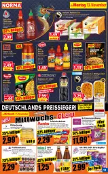 Gazetka promocyjna Norma - Norma - Gazetka - ważna od 20.11 do 20.11.2023 - strona 11 - produkty: ananas, apfel, auer, Blüte, blütenhonig, bohne, bohnen, braten, chili, daim, eis, ente, erbsen, flasche, fleisch, Geflügel, gelee, gin, honig, hühner, kidney, kühlregal, LG, mac, milch, mit gemüse, Nassnahrung, nerf, nudel, nudeln, nuss, orange, orchidee, pralinen, Ragout, regal, reis, reiss, rind, rindfleisch, rotwein, saft, sauce, schoko, schokolade, snack, snacks, soja, sojasauce, Sriracha, tafelschokolade, Ti, tisch, vollmilch, wein, weinbrand, whisky, Wild, wok, zucker