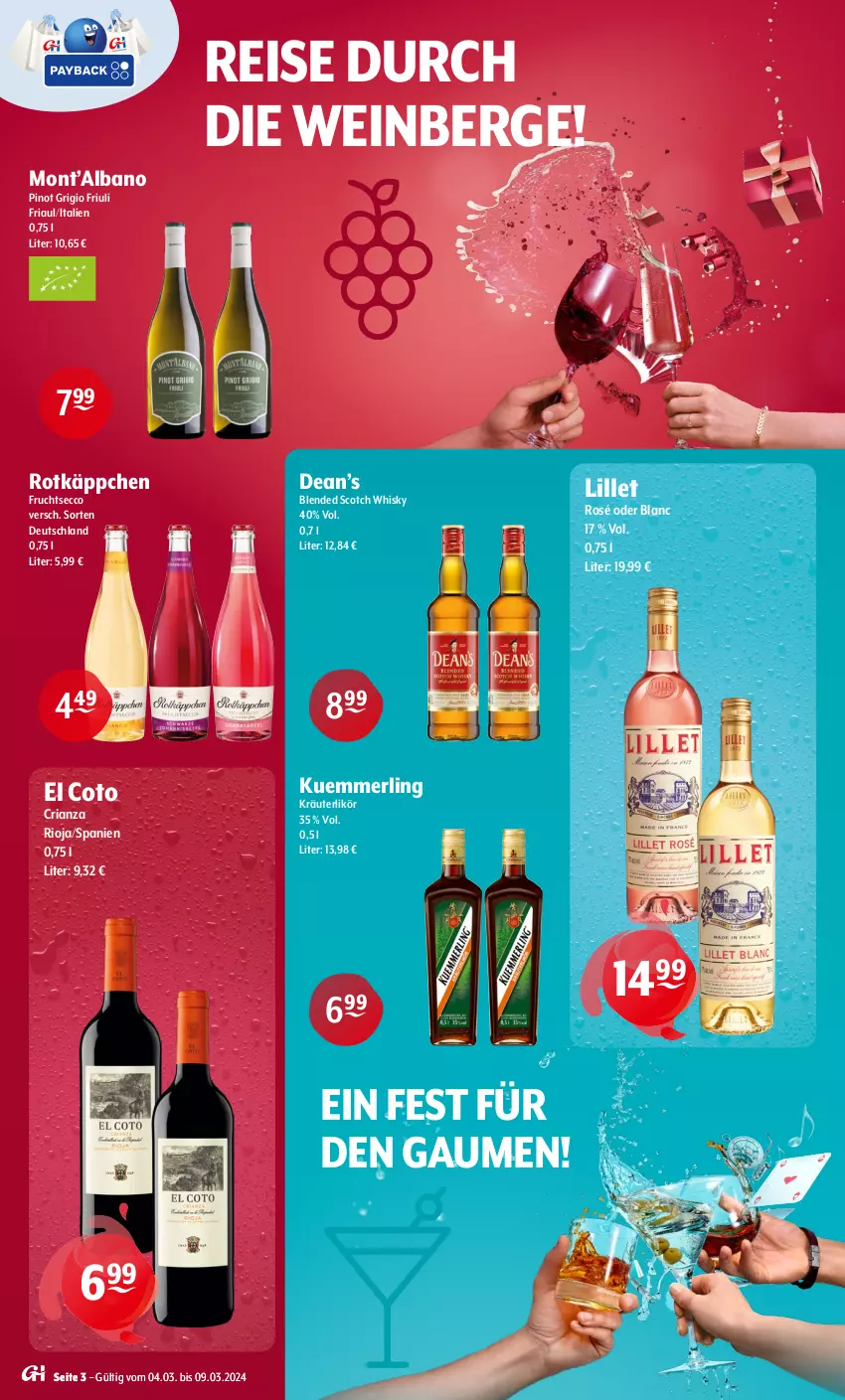 Aktueller Prospekt Getraenke Hoffmann - Prospekte - von 04.03 bis 09.03.2024 - strona 3 - produkty: blended scotch, blended scotch whisky, ecco, eis, frucht, fruchtsecco, kräuter, kräuterlikör, kuemmerling, likör, lillet, merl, Pinot, pinot grigio, reis, Ria, rioja, rotkäppchen, scotch, scotch whisky, Ti, wein, whisky