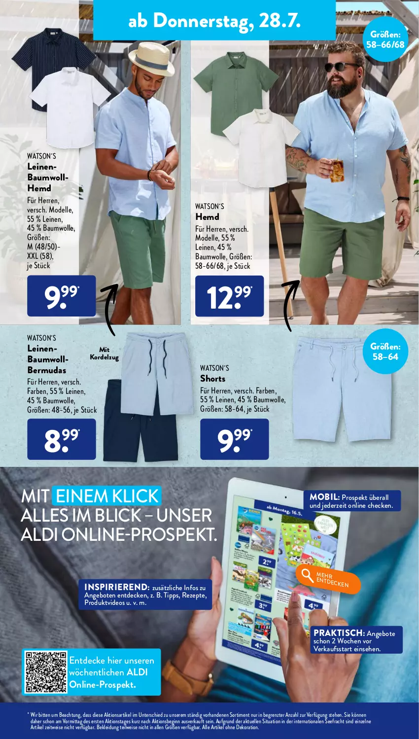 Aktueller Prospekt AldiSud - NÄCHSTE WOCHE - von 25.07 bis 30.07.2022 - strona 29 - produkty: aldi, alle artikel ohne dekoration, angebot, angebote, Bau, baumwolle, bermuda, bermudas, decke, dekoration, dell, deo, eis, elle, gin, hemd, kleid, Kleidung, leine, Mode, rezept, rezepte, shorts, Ti, tisch, wolle, ZTE