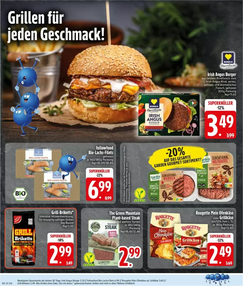 Aktueller Prospekt Edeka - Prospekte - von 12.05 bis 17.05.2025 - strona 16 - produkty: bio, burger, eis, filet, filets, fleisch, grill, Käse, lachs, Ofen, Ofenkäse, rind, rindfleisch, rouge, rougette, saft, Ti, tisch