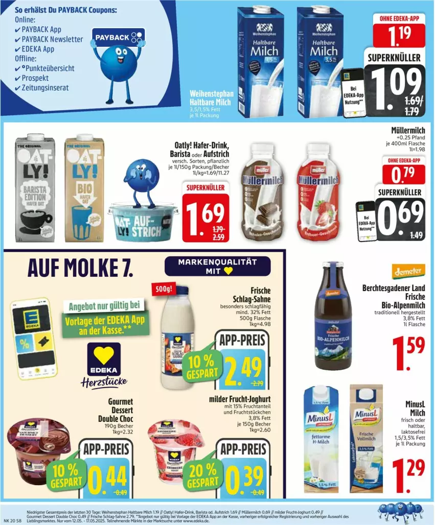 Aktueller Prospekt Edeka - Prospekte - von 12.05 bis 17.05.2025 - strona 8 - produkty: alpenmilch, angebot, aufstrich, Becher, bio, coupon, coupons, deka, drink, flasche, frucht, hafer, joghur, joghurt, K2, LG, milch, Müller, müllermilch, ndk, payback, sahne, Ti, weihenstephan