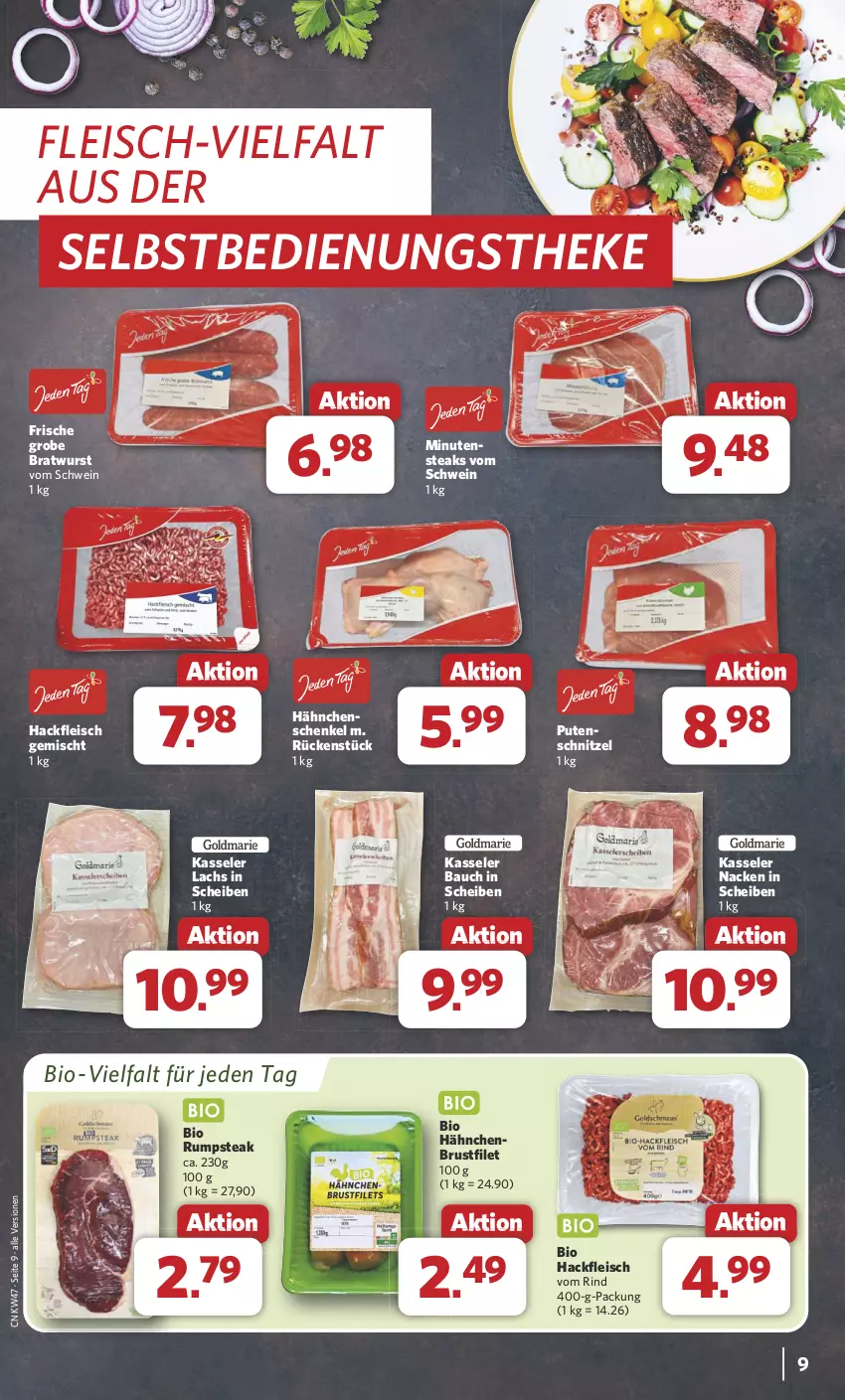 Aktueller Prospekt Combi - Prospekte - von 18.11 bis 23.11.2024 - strona 9 - produkty: Bau, bio, bratwurst, brustfilet, eis, filet, fleisch, grobe bratwurst, hackfleisch, hackfleisch gemischt, hähnchenbrust, hähnchenbrustfilet, hähnchenschenkel, henkel, kasseler, lachs, minutensteaks, pute, putenschnitzel, rind, rum, rumpsteak, schenkel, schnitzel, schwein, steak, steaks, Ti, wein, wurst