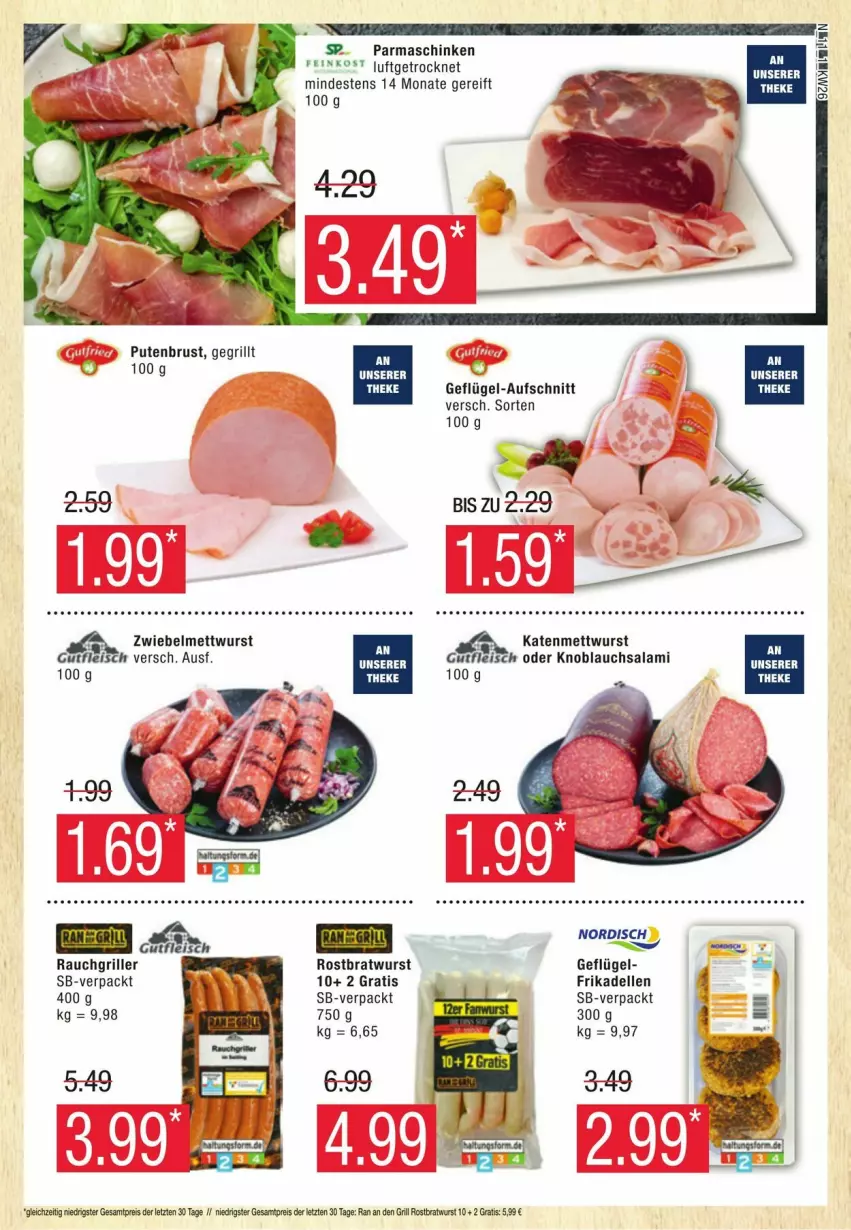 Aktueller Prospekt Edeka - Prospekte - von 22.06 bis 29.06.2024 - strona 11 - produkty: aufschnitt, bratwurst, dell, eis, elle, feinkost, fleisch, frikadellen, Geflügel, grill, gutfleisch, knoblauch, Knoblauchsalami, Mett, mettwurst, parmaschinken, pute, putenbrust, Rauch, reis, rostbratwurst, salami, schinken, Ti, wurst, ZTE, zwiebel, zwiebelmettwurst