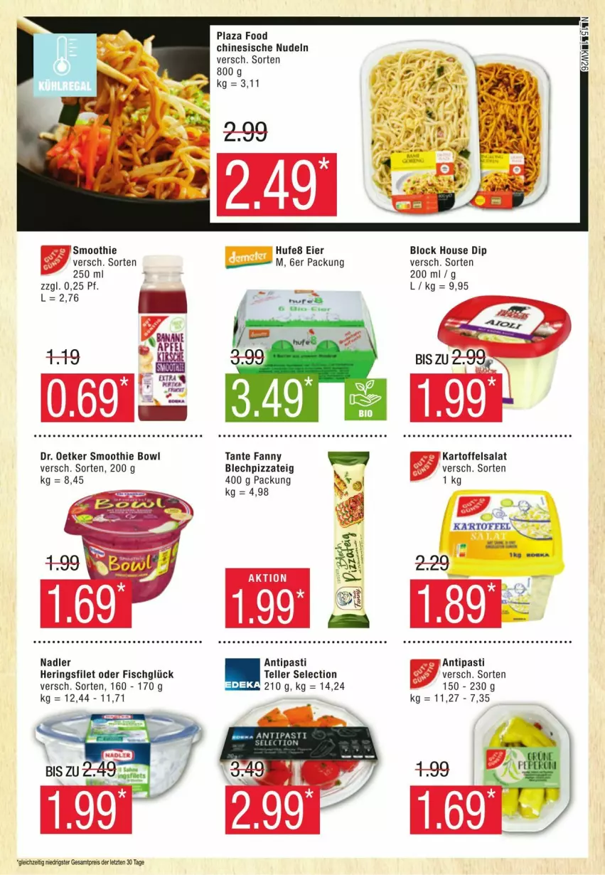 Aktueller Prospekt Edeka - Prospekte - von 22.06 bis 29.06.2024 - strona 15 - produkty: antipasti, asti, dip, Dr. Oetker, eier, eis, elle, filet, fisch, hering, Herings, HP, kartoffel, kartoffelsalat, nadler, nudel, nudeln, pizza, Pizzateig, reis, ring, salat, smoothie, tante fanny, teller, Ti, ZTE