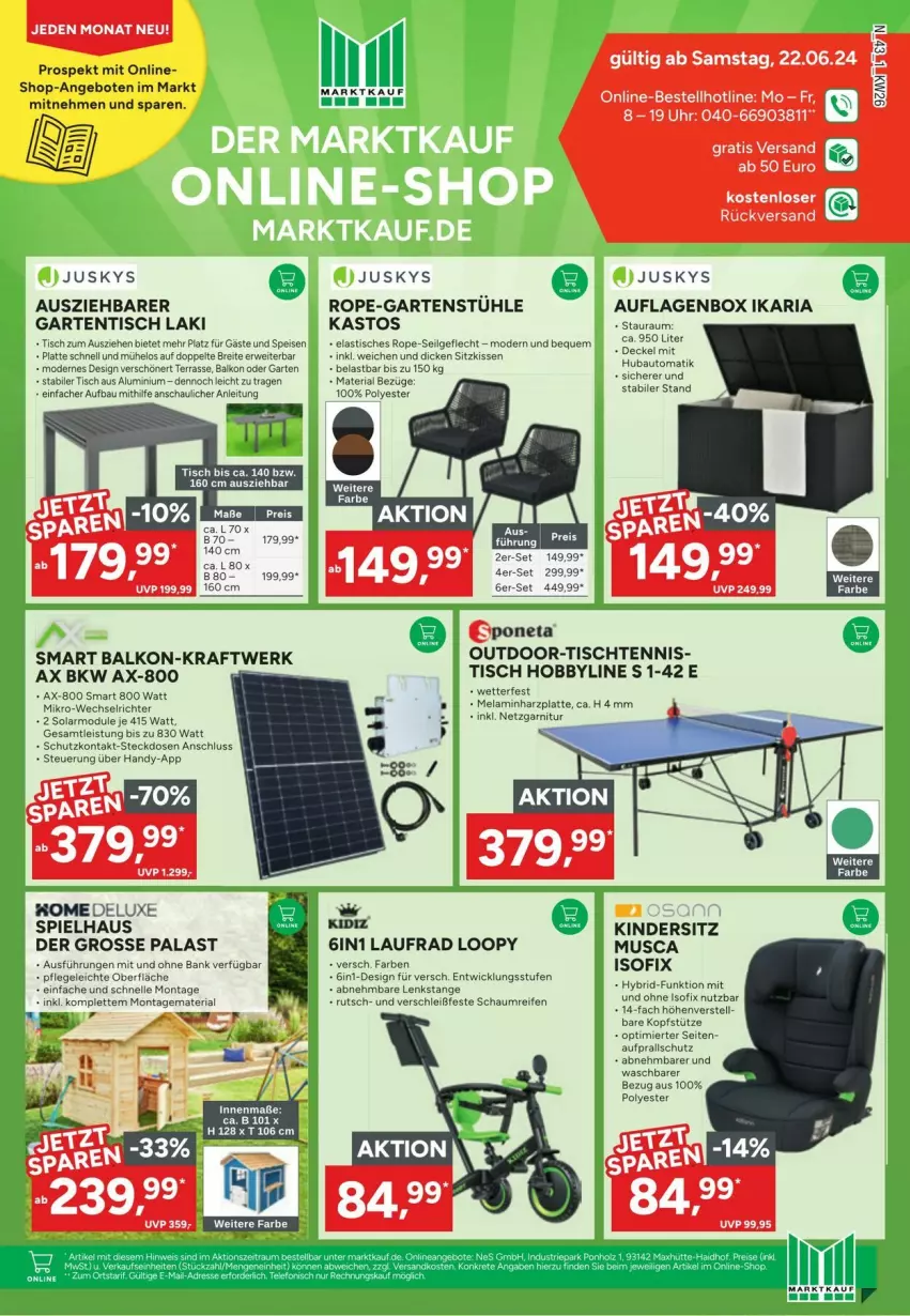 Aktueller Prospekt Edeka - Prospekte - von 22.06 bis 29.06.2024 - strona 43 - produkty: angebot, angebote, asti, auflagenbox, auto, Bank, Bau, Brei, decke, Deckel, eis, elle, garnitur, Garten, gartentisch, Handy, Hobby, Kinder, Kindersitz, kissen, kopfstütze, kraft, latte, Laufrad, LG, Mode, reifen, Ria, rwe, sitzkissen, steckdose, Stühl, Ti, tisch, uhr, WICK