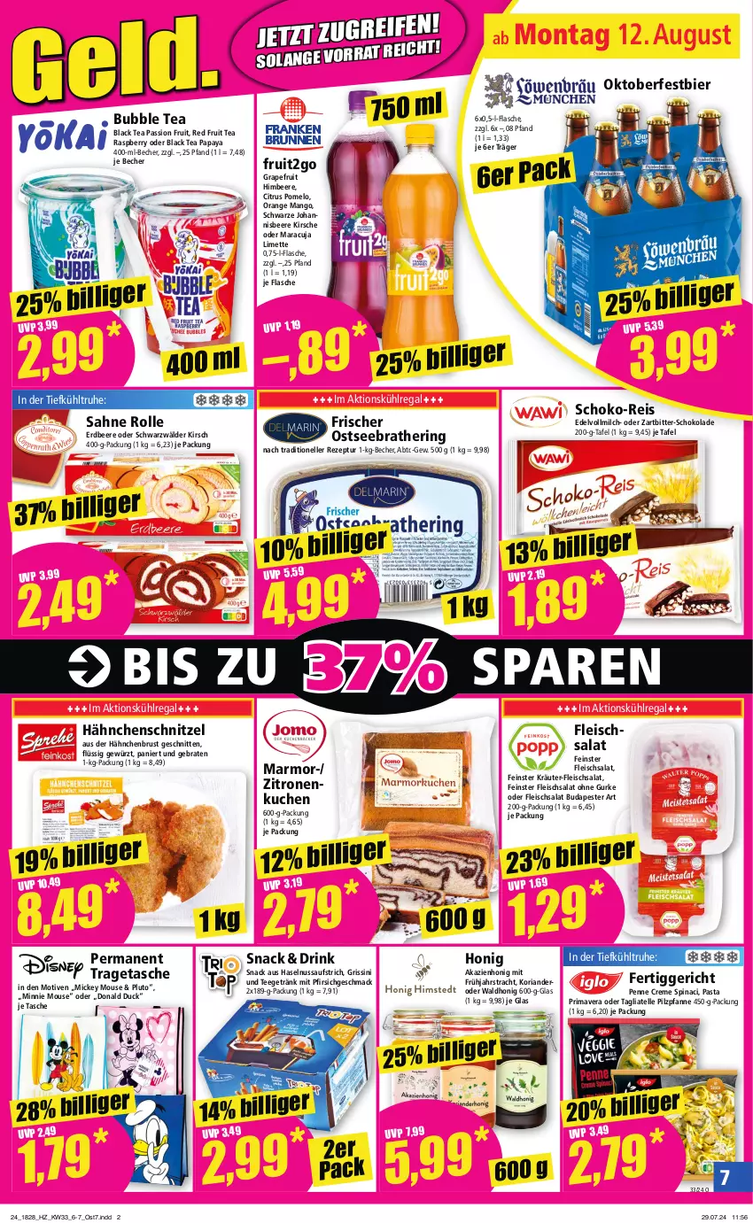 Aktueller Prospekt Norma - Norma - von 12.08 bis 19.08.2024 - strona 7 - produkty: aufstrich, Becher, beere, bier, braten, citrus, creme, drink, Duck, eis, elle, erdbeere, fertiggericht, flasche, fleisch, fleischsalat, getränk, gewürz, grapefruit, grissini, gurke, hähnchenbrust, Hähnchenschnitzel, haselnuss, hering, himbeer, himbeere, honig, johannisbeere, kirsch, kirsche, Koriander, kräuter, kuchen, kühlregal, lack, limette, mac, mango, maracuja, Mett, milch, nuss, orange, Papaya, pasta, penne, pfanne, pfirsich, Pomelo, raspberry, regal, reis, rezept, Ria, ring, sahne, salat, schnitten, schnitzel, schoko, schokolade, snack, tagliatelle, Tasche, tee, Ti, tragetasche, vollmilch, zitrone, zitronen