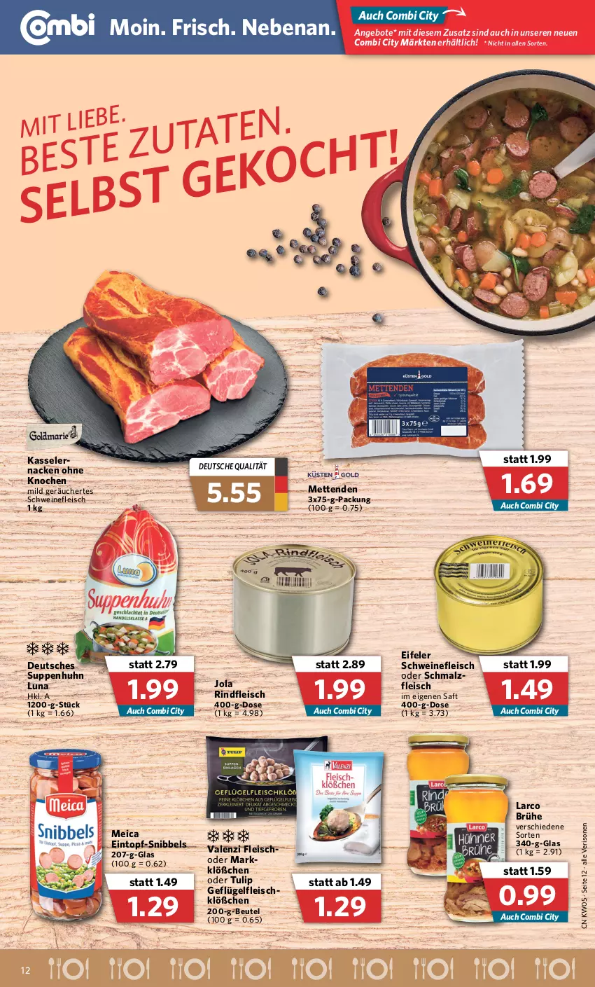 Aktueller Prospekt Combi - Prospekte - von 31.01 bis 05.02.2022 - strona 12 - produkty: angebot, angebote, beutel, Brühe, eintopf, eis, fleisch, Geflügel, kasseler, malz, meica, Mett, metten, Mettenden, rind, rindfleisch, saft, Schmalz, schwein, schweine, schweinefleisch, suppe, suppen, Suppenhuhn, topf, tulip, wein, weine