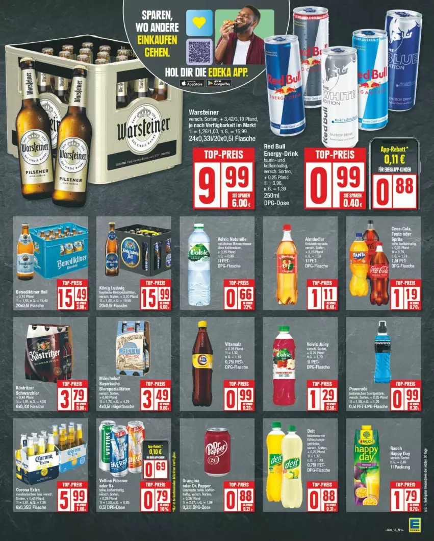 Aktueller Prospekt Edeka - Prospekte - von 16.09 bis 21.09.2024 - strona 13 - produkty: drink, eis, reis, steiner, top-preis, warsteiner