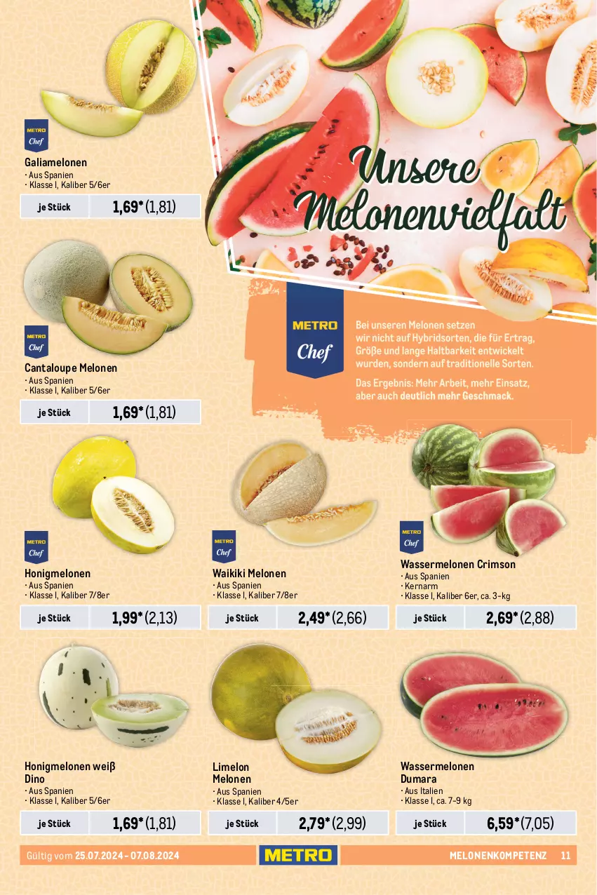 Aktueller Prospekt Metro - Food-NonFood - von 25.07 bis 07.08.2024 - strona 11 - produkty: Abtei, angebot, angebote, beere, beeren, bio, coupon, decke, eis, elle, ente, galiamelone, heidelbeere, heidelbeeren, honig, honigmelone, honigmelonen, korb, küche, Küchen, mac, mais, melone, melonen, Metro, obst, paprika, paprika rot, pfanne, pfannen, Pfifferlinge, Rauch, reis, Ti, und gemüse, wasser, wassermelone, wassermelonen, zucker, zuckermais