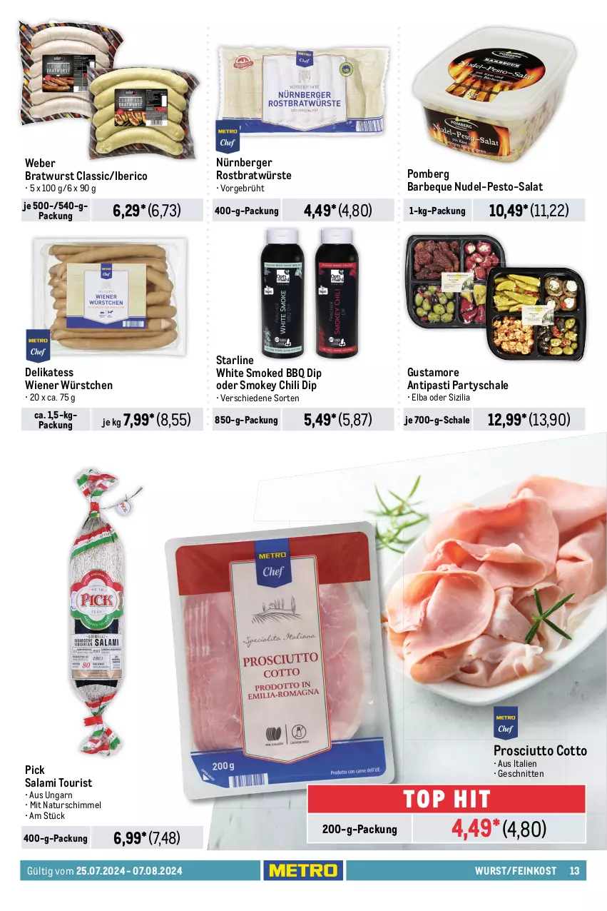 Aktueller Prospekt Metro - Food-NonFood - von 25.07 bis 07.08.2024 - strona 13 - produkty: antipasti, asti, Becher, beere, beeren, Berger, beutel, bratwurst, brot, brötchen, chili, coppenrath, dip, Donut, donuts, feinkost, Fladenbrot, frucht, Goldstücke, knoblauch, natur, nudel, nürnberger, oreo, pesto, pizza, prosciutto, prosciutto cotto, salami, salat, Schal, Schale, schnitten, Ti, tiefkühlkost, weber, wiener, wiener würstchen, würfel, wurst, würstchen