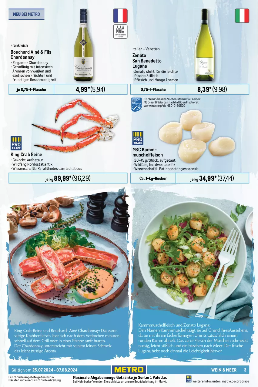 Aktueller Prospekt Metro - Food-NonFood - von 25.07 bis 07.08.2024 - strona 3 - produkty: Abtei, angebot, angebote, apfel, Bad, Becher, Blüte, chardonnay, eis, elle, filet, fisch, fische, Fischer, flasche, fleisch, frischfisch, frucht, früchte, früchten, getränk, getränke, kräuter, kräutern, lachs, lachsfilet, Leuchte, leuchten, mango, Metro, Müller, Müller-Thurgau, Oberbergener Baßgeige, Palette, pfirsich, riesling, Schere, steak, steaks, thunfisch, Ti, tisch, wein, Wild, Zander