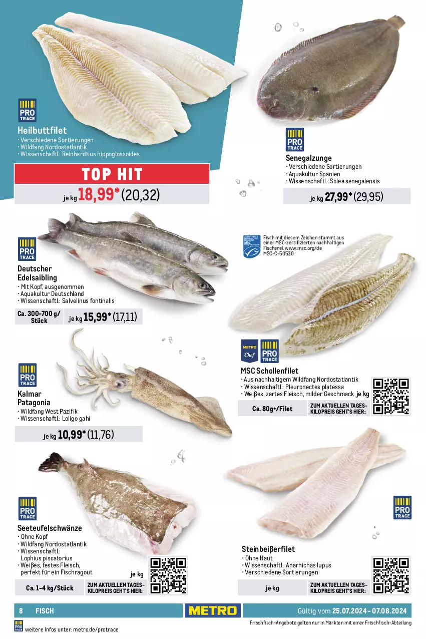 Aktueller Prospekt Metro - Food-NonFood - von 25.07 bis 07.08.2024 - strona 8 - produkty: Abtei, angebot, angebote, aqua, beutel, eis, elle, feinkost, filet, filets, fisch, fische, Fischer, Fischfeinkost, fleisch, frischfisch, frutti di mare, garnelen, Heilbuttfilet, hipp, lachs, lachsfilet, mac, Metro, Ragout, reis, ring, Saibling, Schal, Schale, Schere, scholl, Steinbeißer, Steinbeißerfilet, Ti, Tintenfischringe, Wild, wildlachs