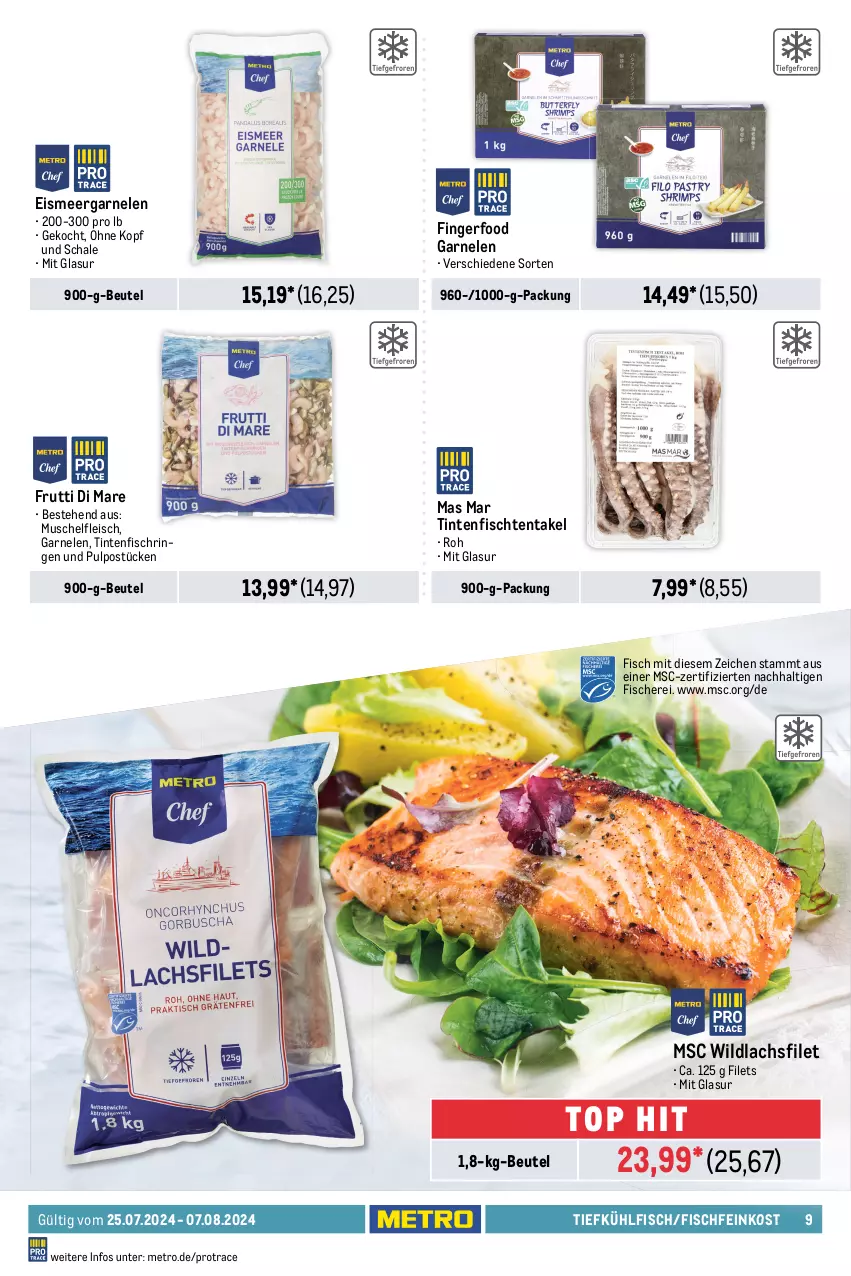 Aktueller Prospekt Metro - Food-NonFood - von 25.07 bis 07.08.2024 - strona 9 - produkty: Abtei, angebot, angebote, aqua, beutel, eis, elle, feinkost, filet, filets, fisch, fische, Fischer, Fischfeinkost, fleisch, frischfisch, frutti di mare, garnelen, Heilbuttfilet, hipp, lachs, lachsfilet, mac, Metro, Ragout, reis, ring, Saibling, Schal, Schale, Schere, scholl, Steinbeißer, Steinbeißerfilet, Ti, Tintenfischringe, Wild, wildlachs