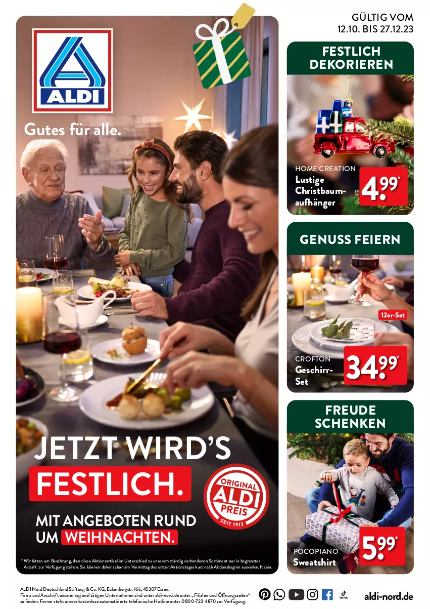 Aktueller Prospekt Aldi Nord - Deko und Geschenke - von 12.10 bis 27.12.2023 - strona 1 - produkty: aldi, angebot, angebote, auto, Bau, Crofton, eier, geschirr, gin, Lusti, nuss, pocopiano, shirt, Sweatshirt, telefon, Ti, weihnachten, ZTE