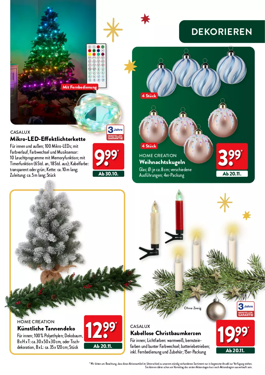 Aktueller Prospekt Aldi Nord - Deko und Geschenke - von 12.10 bis 27.12.2023 - strona 17 - produkty: batterie, Bau, Baumkerzen, Dekobaum, dekoration, fernbedienung, gin, kerze, Kette, Kugel, leds, lichterkette, mit fernbedienung, Ti, timer, tisch, Weihnachtskugeln, ZTE