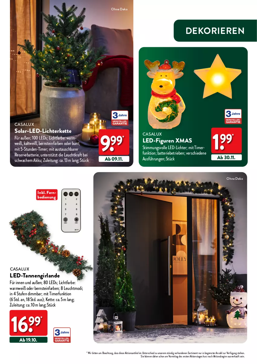 Aktueller Prospekt Aldi Nord - Deko und Geschenke - von 12.10 bis 27.12.2023 - strona 23 - produkty: akku, aust, batterie, fernbedienung, gin, Girlande, Kette, kraft, led-licht, leds, lichterkette, Tannengirlande, Ti, timer, xmas, ZTE