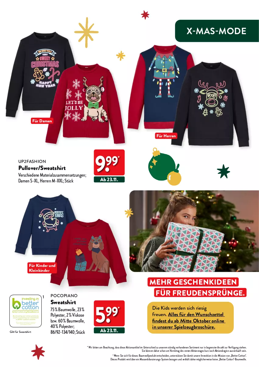 Aktueller Prospekt Aldi Nord - Deko und Geschenke - von 12.10 bis 27.12.2023 - strona 45 - produkty: Bau, baumwolle, bett, eis, erde, gin, Kinder, Mode, pocopiano, Pullover, Ria, rwe, shirt, spielzeug, Sweatshirt, Ti, up2fashion, wolle, ZTE