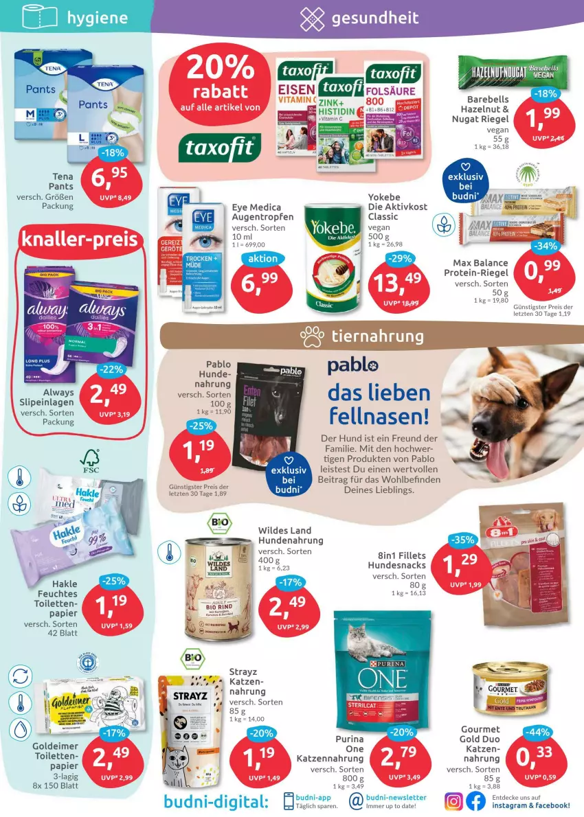 Aktueller Prospekt Budni - Prospekte - von 23.05 bis 28.05.2022 - strona 5 - produkty: decke, eis, hundenahrung, hundesnack, hundesnacks, katzennahrung, Pants, papier, purina, rebell, reis, riegel, rind, snack, snacks, Ti, truthahn, vita, Vitamin C, Wild, Yo, Yokebe, ZTE