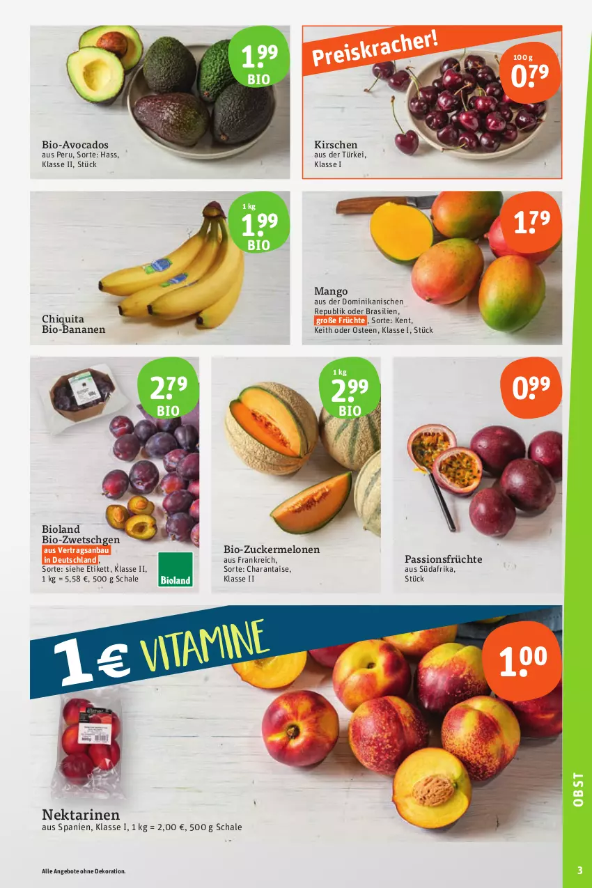 Aktueller Prospekt Tegut - Angebote der Woche - von 28.08 bis 02.09.2023 - strona 5 - produkty: angebot, angebote, avocado, avocados, banane, bananen, Bau, bio, bio-bananen, bioland, chiquita, dekoration, eis, früchte, kirsch, kirsche, kirschen, mango, melone, melonen, Nektar, nektarinen, reis, Schal, Schale, tee, Ti, zucker, Zuckermelone