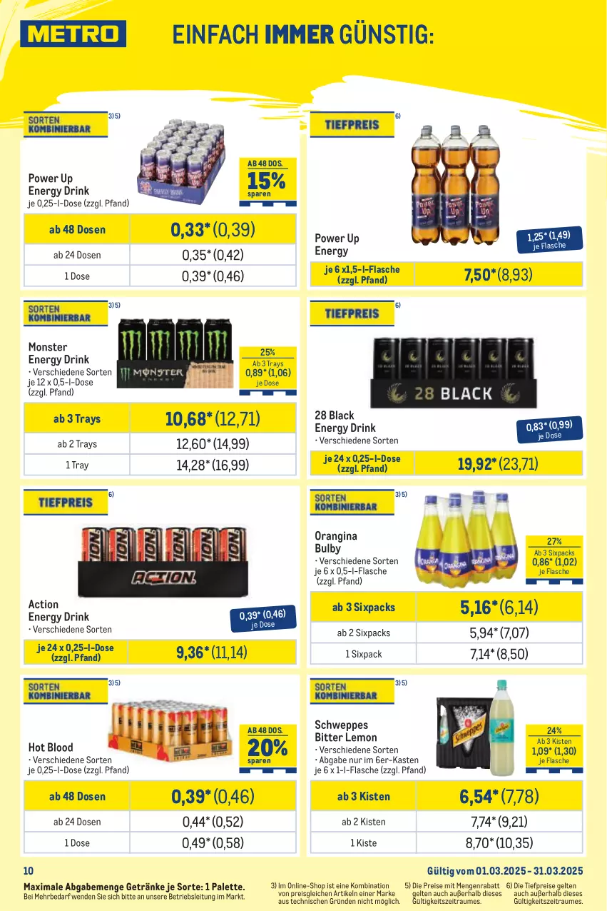 Aktueller Prospekt Metro - Monats-Mix - von 01.03 bis 31.03.2025 - strona 10 - produkty: bitter lemon, drink, eis, energy drink, flasche, getränk, getränke, gin, lack, monster, Monster Energy, orangina, Palette, reis, schweppes, Ti, tiefpreis