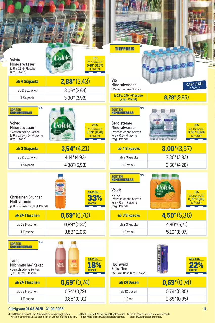 Aktueller Prospekt Metro - Monats-Mix - von 01.03 bis 31.03.2025 - strona 11 - produkty: Alwa, brunnen, eis, eiskaffee, flasche, gerolsteine, gerolsteiner, hochwald, je 500-ml-flasche, kaffee, kakao, milch, mineralwasser, reis, steiner, Ti, tiefpreis, vita, volvic, wasser