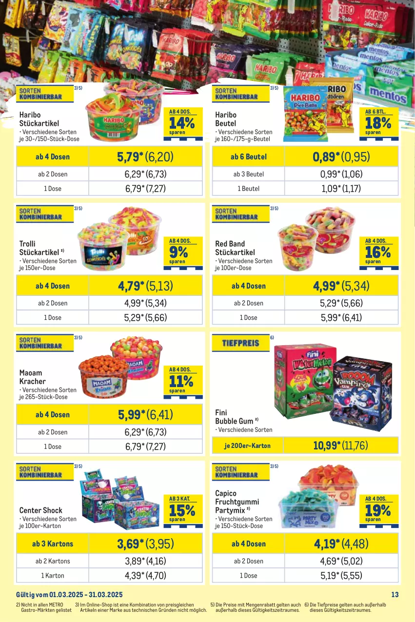 Aktueller Prospekt Metro - Monats-Mix - von 01.03 bis 31.03.2025 - strona 13 - produkty: beutel, Cap, eis, ente, frucht, fruchtgummi, haribo, kracher, maoam, Metro, reis, Ti, tiefpreis, trolli