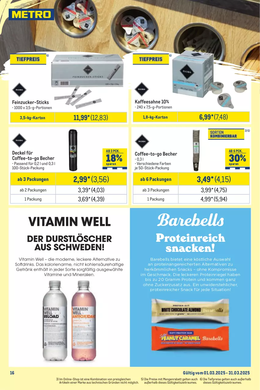 Aktueller Prospekt Metro - Monats-Mix - von 01.03 bis 31.03.2025 - strona 16 - produkty: Becher, decke, Deckel, eis, kaffee, mac, rebell, reis, riegel, sahne, snack, snacks, Ti, tiefpreis, zucker