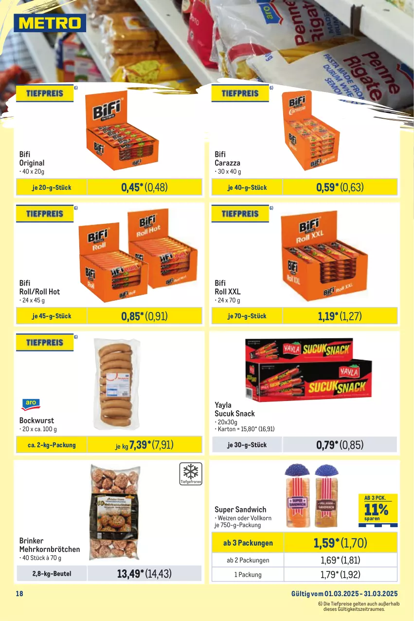 Aktueller Prospekt Metro - Monats-Mix - von 01.03 bis 31.03.2025 - strona 18 - produkty: beutel, bifi, bockwurst, brötchen, eis, gin, korn, mehrkornbrötchen, reis, sandwich, snack, Sucuk, Ti, tiefpreis, wurst