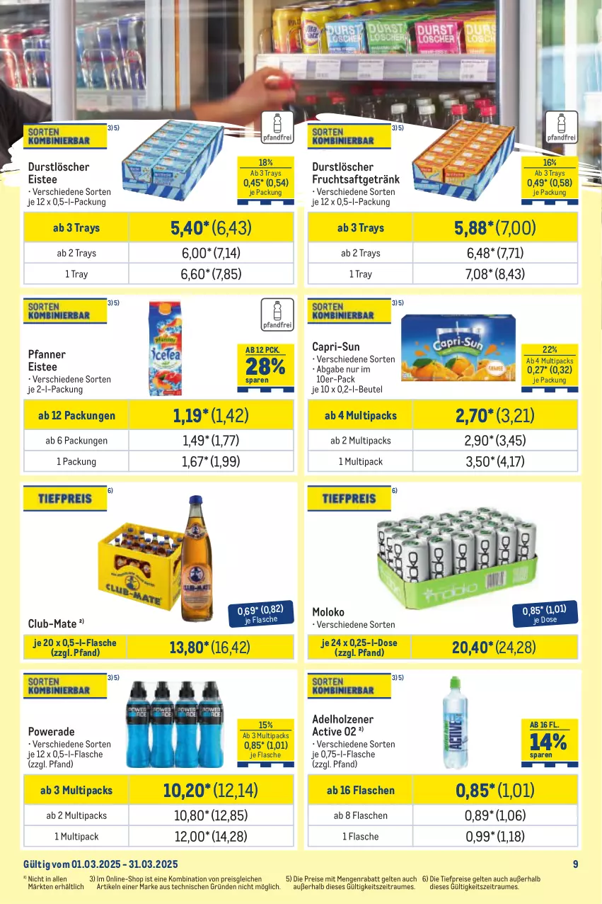 Aktueller Prospekt Metro - Monats-Mix - von 01.03 bis 31.03.2025 - strona 9 - produkty: adelholzener, beutel, Cap, capri-sun, durstlöscher, eis, eistee, flasche, frucht, fruchtsaft, fruchtsaftgetränk, getränk, Holz, pfanne, Pfanner, reis, saft, tee, Ti, tiefpreis