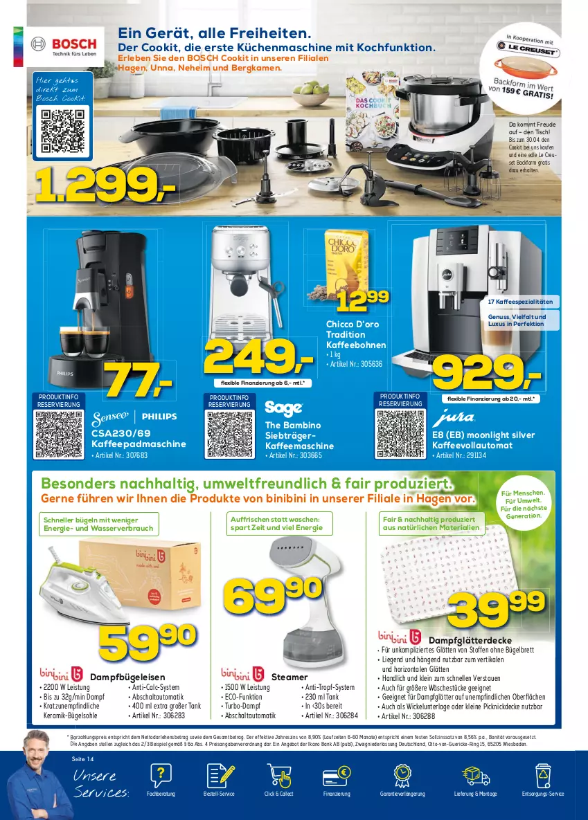 Aktueller Prospekt Berlet - Achtung!  - von 05.03 bis 11.03.2022 - strona 14 - produkty: angebot, auto, Backform, Bad, Bank, bohne, bohnen, bosch, bügel, Bügeleisen, dampfbügeleisen, Dampfglätter, decke, eis, elle, erde, kaffee, kaffeebohnen, kaffeemaschine, kaffeespezialitäten, kaffeevollautomat, küche, Küchen, küchenmaschine, leine, Liege, nuss, picknickdecke, Rauch, reis, Ria, ring, Schal, Spezi, Ti, tisch, wasser, WICK, Wickelunterlage