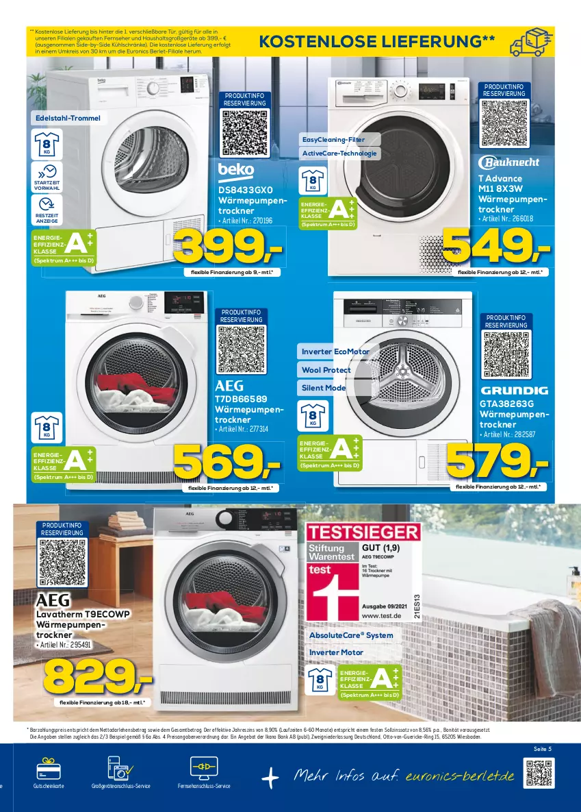 Aktueller Prospekt Berlet - Achtung!  - von 05.03 bis 11.03.2022 - strona 5 - produkty: angebot, Bad, Bank, edelstahl, eis, elle, fernseher, gutschein, LG, Mode, reis, ring, rum, Spektrum, Ti, Trockner, trommel, wärmepumpentrockner