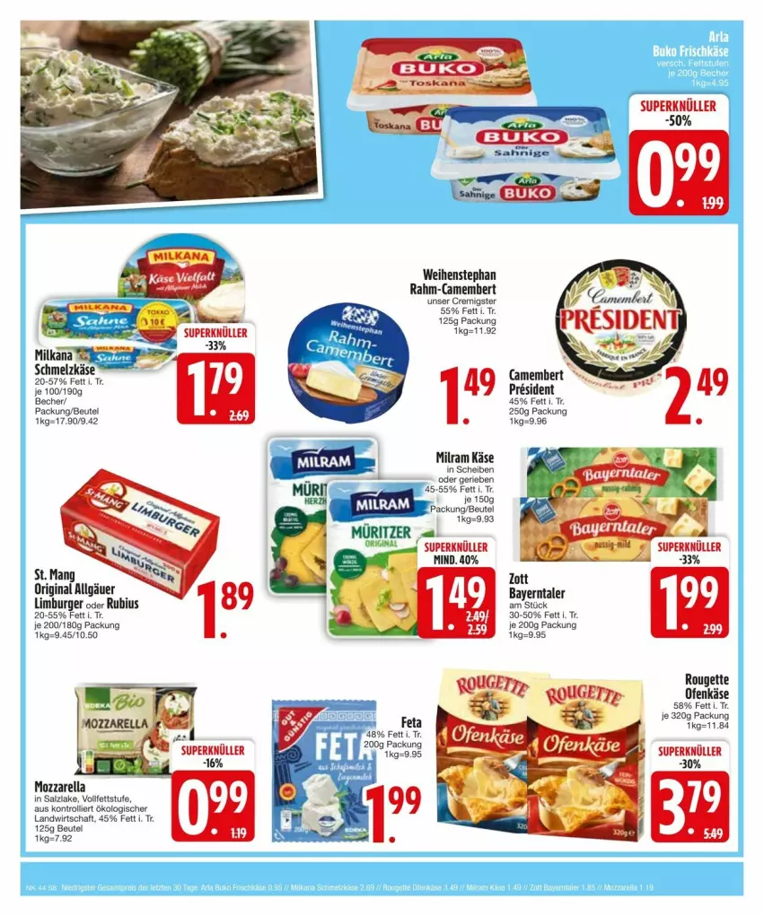 Aktueller Prospekt Edeka - Prospekte - von 27.10 bis 04.11.2024 - strona 10 - produkty: Becher, beutel, burger, camembert, emmi, feta, gin, Käse, LG, Limburger, milka, milkana, milram, mozzarella, Ofen, Ofenkäse, rel, rouge, rougette, Rubius, saft, salz, Schmelzkäse, St. Mang, Ti, trolli, weihenstephan, zott