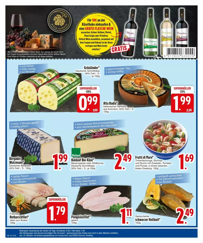 Aktueller Prospekt Edeka - Prospekte - von 27.10 bis 04.11.2024 - strona 18 - produkty: auer, Bau, Bauer, bio, Bio-Käse, blume, braten, coupon, dressing, eis, filet, fisch, fleisch, frutti di mare, Garten, hartkäse, ideal zum braten, italienischer hartkäse, Käse, käsetheke, merl, merlot, milch, mit zwiebeln, Pangasius, Pinot, pinot grigio, primitivo, ring, Rotbarsch, rotbarschfilet, schnittkäse, tee, Ti, Tintenfischringe, tomate, tomaten, wein, Wild, zwiebel, zwiebeln