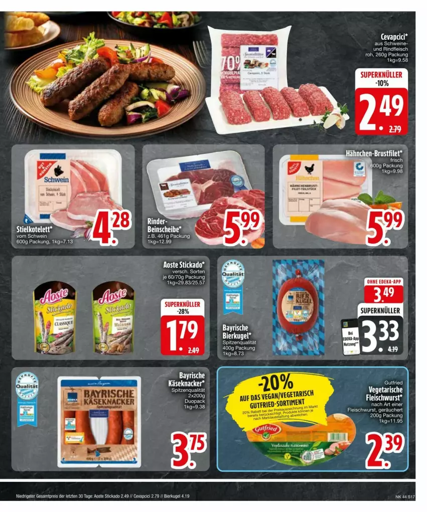 Aktueller Prospekt Edeka - Prospekte - von 27.10 bis 04.11.2024 - strona 19 - produkty: aoste stickado, bier, brustfilet, cevapcici, eis, filet, fleisch, fleischwurst, gutfried, Käse, knacker, Kugel, reis, rind, rindfleisch, spitzenqualität, stickado, Ti, Vegeta, wurst, ZTE