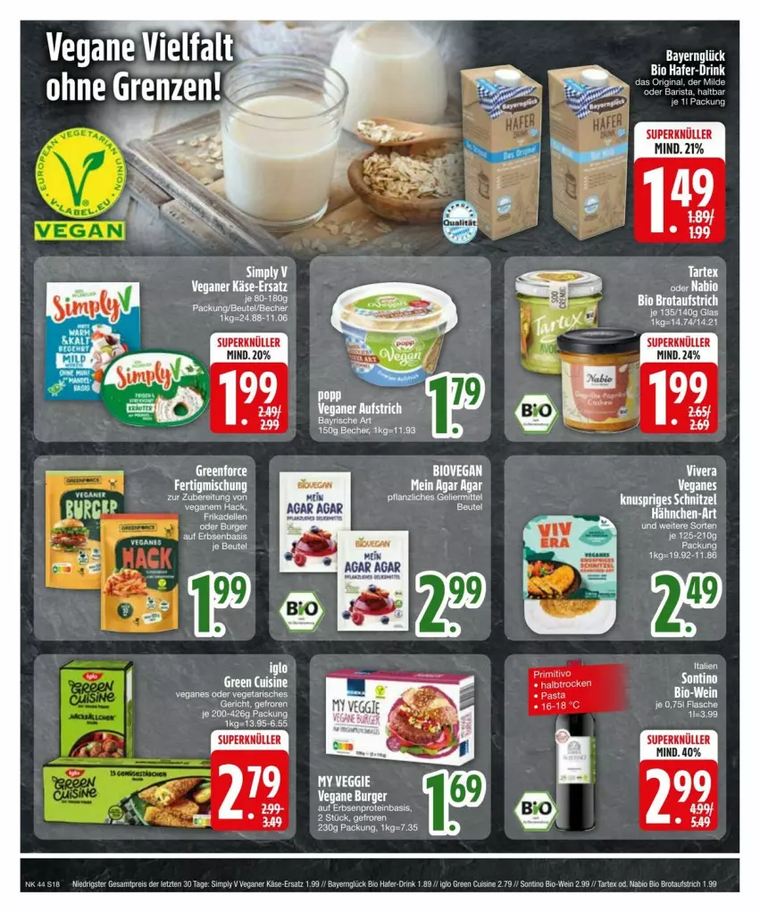 Aktueller Prospekt Edeka - Prospekte - von 27.10 bis 04.11.2024 - strona 20 - produkty: aufstrich, Becher, beutel, bio, Bio-Wein, brot, brotaufstrich, burger, dell, drink, eis, elle, erbsen, frikadellen, gin, hafer, iglo, Käse, reis, sim, Ti, wein, ZTE