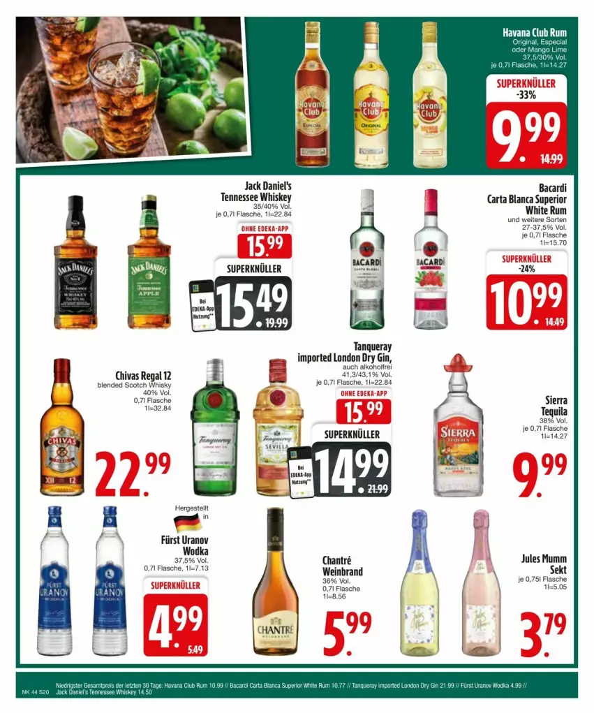 Aktueller Prospekt Edeka - Prospekte - von 27.10 bis 04.11.2024 - strona 22 - produkty: alkohol, bacardi, blended scotch, blended scotch whisky, deka, dry gin, flasche, gin, Havana Club, jack daniel, jack daniel's, jules mumm, london dry, london dry gin, mumm, regal, rum, scotch, scotch whisky, sekt, Tanqueray, tennessee whiskey, wein, weinbrand, whiskey, whisky, white rum, wodka