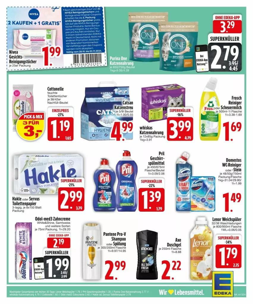 Aktueller Prospekt Edeka - Prospekte - von 27.10 bis 04.11.2024 - strona 26 - produkty: beutel, cottonelle, creme, deka, domestos, duschgel, eis, elle, flasche, Frosch, geschirr, hakle, Heu, katzennahrung, lenor, lenor weichspüler, milch, Odol, papier, pril, pro-v, reiniger, Reinigung, reinigungstücher, reis, scheuermilch, spülmittel, Ti, toilettenpapier, toilettentücher, tücher, weichspüler, whiskas, zahncreme