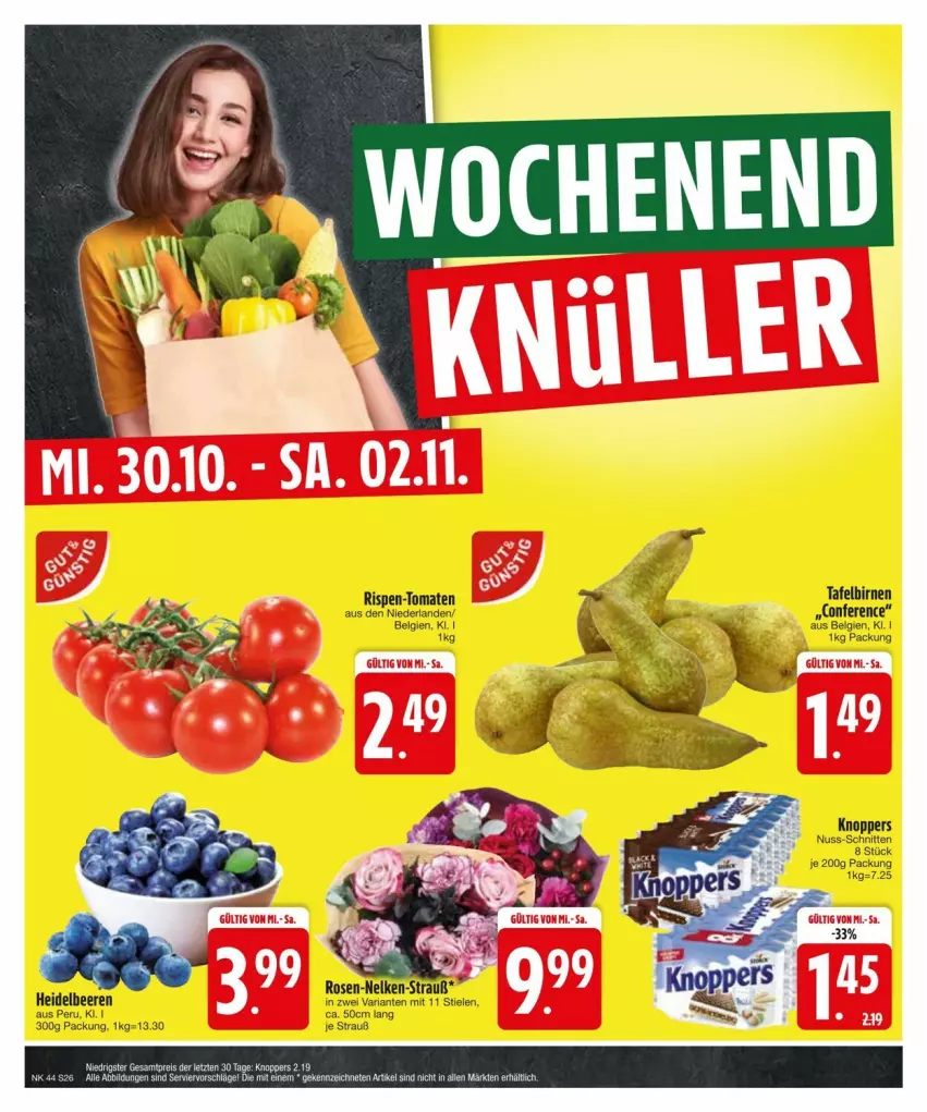 Aktueller Prospekt Edeka - Prospekte - von 27.10 bis 04.11.2024 - strona 28 - produkty: beere, beeren, Birnen, heidelbeere, heidelbeeren, knoppers, LG, nuss, Ria, rosen, schnitten, tafelbirnen, Ti, tomate, tomaten