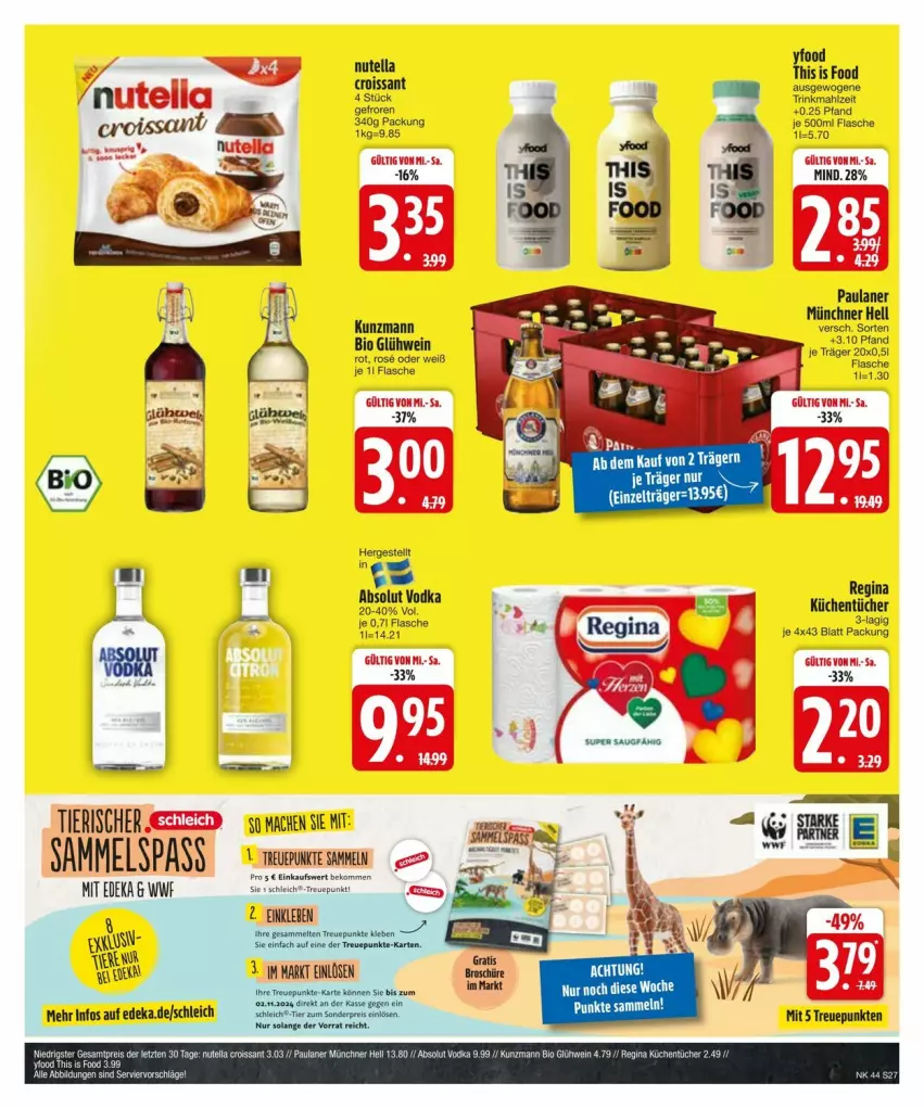 Aktueller Prospekt Edeka - Prospekte - von 27.10 bis 04.11.2024 - strona 29 - produkty: Absolut Vodka, beko, bio, deka, eier, flasche, gin, Glühwein, küche, Küchen, mac, Paula, paulaner, Schleich, Ti, tücher, vodka, wein