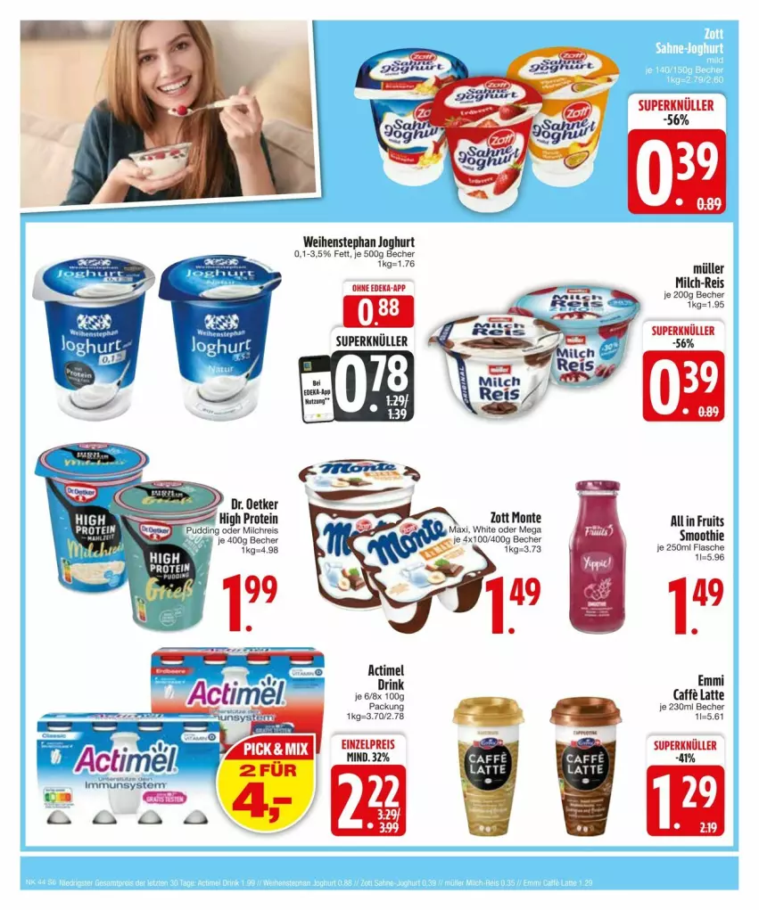 Aktueller Prospekt Edeka - Prospekte - von 27.10 bis 04.11.2024 - strona 8 - produkty: actimel, actimel drink, Becher, caffe, drink, eis, emmi, fisch, fische, joghur, joghurt, latte, milch, milchreis, Müller, reis, smoothie, Ti, weihenstephan